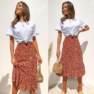 Petal & Pup Anderson Midi Skirt in Rust - Small